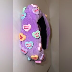 Purple candy heart Handmade sewn Valentine’s Day knot knotted velvet headband